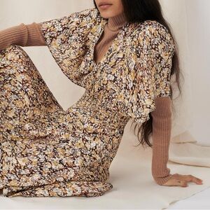 Maje Rachelle Smocked Jacquard Midi High Low Dress